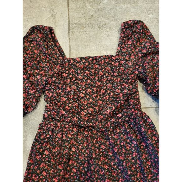 New Pink Black Ditsy Floral Long Sleeve Mini Dress Gap Sz XS - Picture 2 of 5